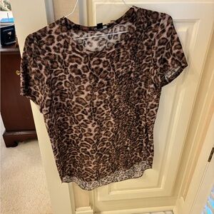 Acrobat Brown Leopard Print Short Sleeve Top
